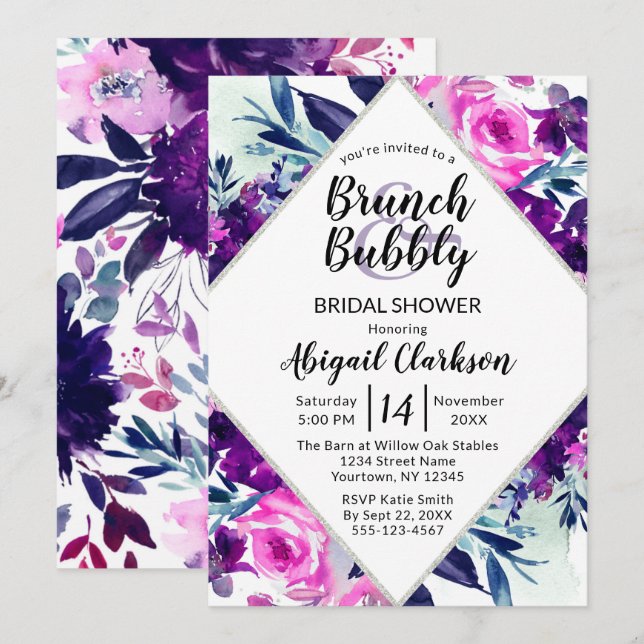 Invitation Aquarelle florale Brunch & Fête des mariées mousse (Devant / Derrière)