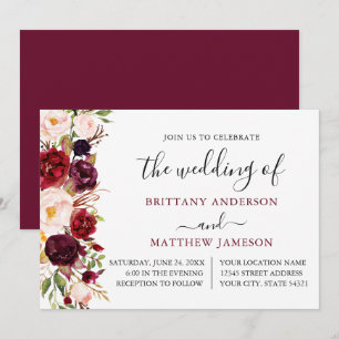 Invitation Aquarelle Florale Calligraphie Bourgogne Mariage