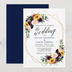Invitation Aquarelle Florale Calligraphie Mariage géométrique