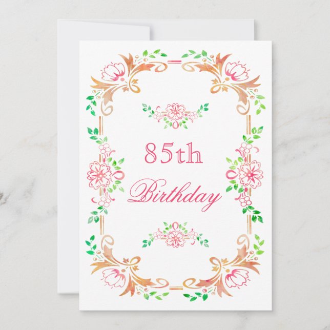 Invitation Aquarelle florale chic 85e anniversaire double fac (Devant)