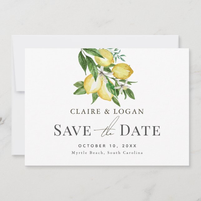 Invitation Aquarelle florale Citrus Lemon Enregistrer la date (Devant)