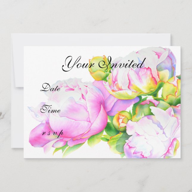 Invitation Aquarelle florale classique et élégante de pivoine (Devant)