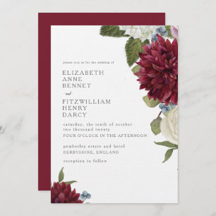Invitation Aquarelle florale Dahlia Hydrangea Mariage