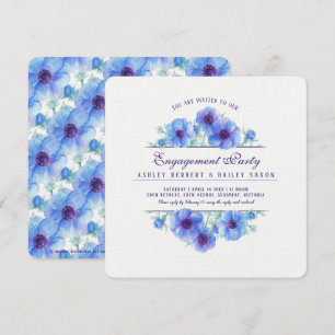 Invitation Aquarelle florale d'anémone bleu fiançailles