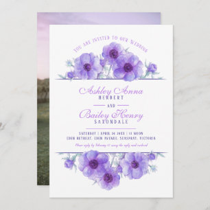 Invitation Aquarelle florale d'anémone violet photo mariage