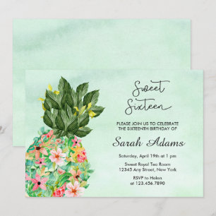 Invitation Aquarelle florale de la plage tropicale Sweet 16