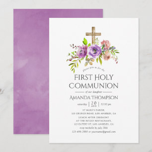 Invitation Aquarelle florale de printemps Première communion 