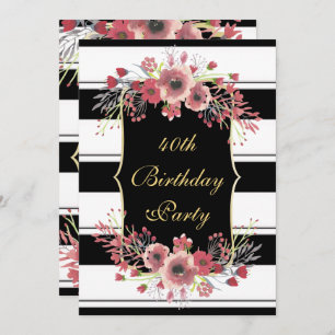 Invitation Aquarelle florale de Stripes classiques 40e annive