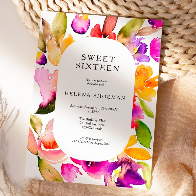 Invitation Aquarelle florale de taille supérieure en gras Swe (Bold fall oversize floral watercolor Sweet 16 Invitation)