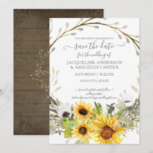 Invitation Aquarelle florale de tournesol rustique Enregistre