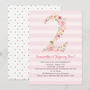 Invitation Aquarelle Florale Deux deuxième anniversaire