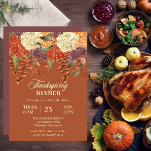Invitation Aquarelle Florale   Dîner Eucalyptus Thanksgiving