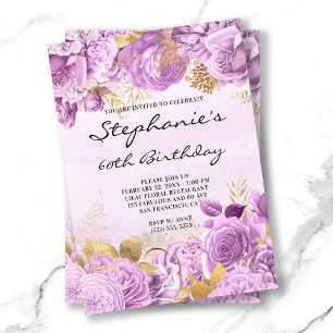 Invitation Aquarelle florale d'or et de Lilac 60e anniversair