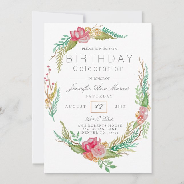 Invitation Aquarelle florale du printemps | Anniversaire (Devant)