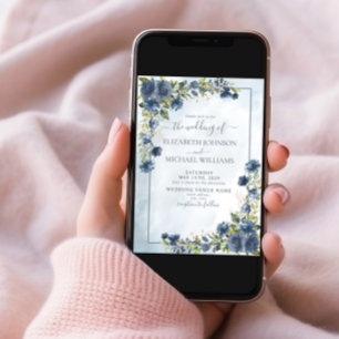 Invitation Aquarelle florale en or bleu foncé