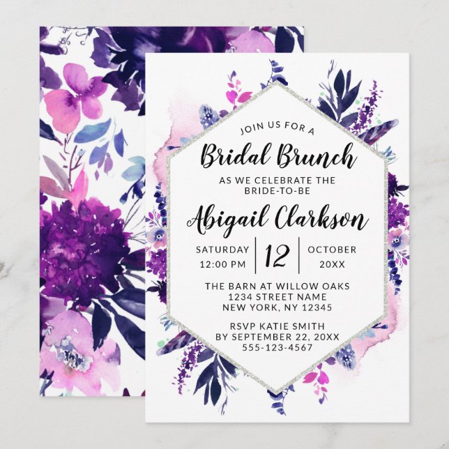 Invitation Aquarelle florale enchantée Douche à brunch nuptia (Devant / Derrière)