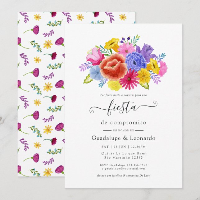 Invitation Aquarelle Florale Espagne Fiesta Party (Devant / Derrière)
