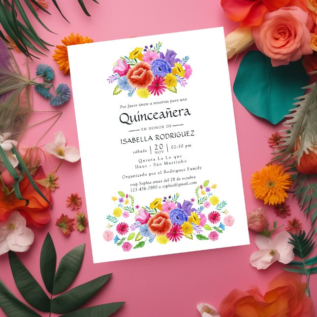 Invitation Aquarelle Florale espagnole Fiesta Quinceañera (Créateur téléchargé)