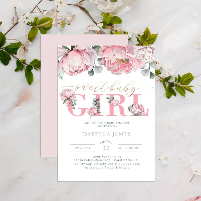 Invitation Aquarelle florale Eucalyptus Vert Personnalisé (Sweet Baby Girl Baby Shower Invite)