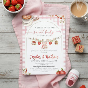 Invitation aquarelle florale fraise bébé fait du café pomme