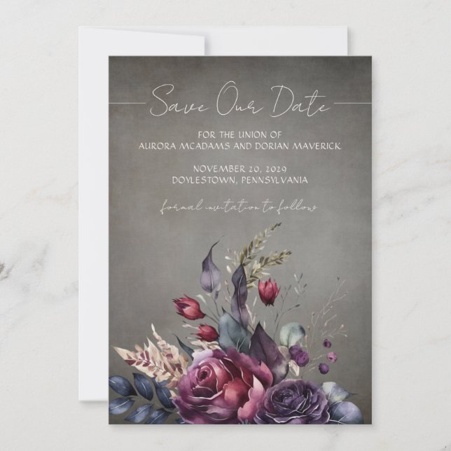 Invitation Aquarelle florale gothique Photo Enregistrer la da (Devant)