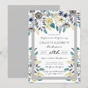 Invitation Aquarelle florale gris moderne graduée