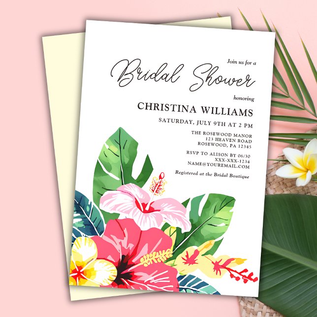 Invitation Aquarelle Florale Hibiscus Fête des mariées tropic (Créateur téléchargé)
