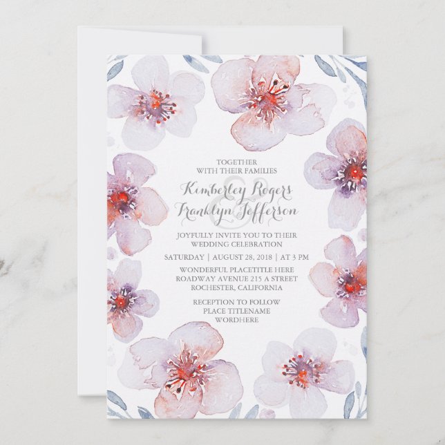 Invitation Aquarelle florale - Jardin botanique Mariage moder (Devant)