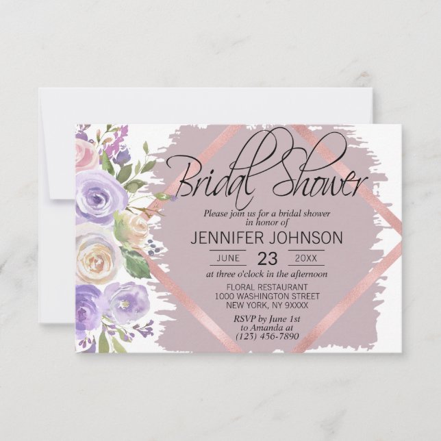 Invitation Aquarelle Florale Lavande Fête des mariées pourpre (Devant)