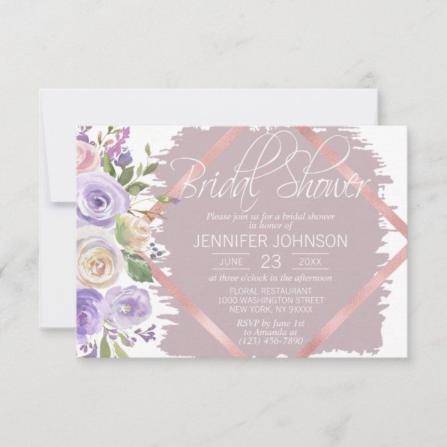 Invitation Aquarelle Florale Lavande Fête des mariées pourpre (Devant)