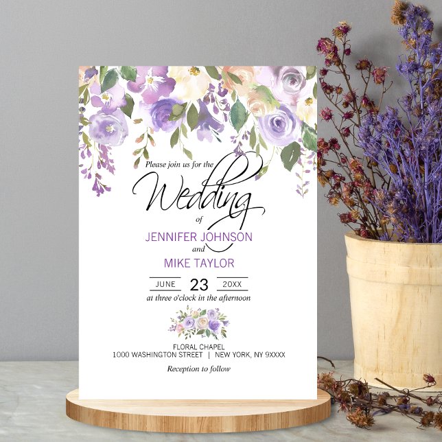 Invitation Aquarelle Florale Lavande violet Mariage Lilac (Créateur téléchargé)