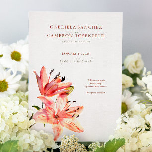 Invitation Aquarelle Florale Lillies Terracotta