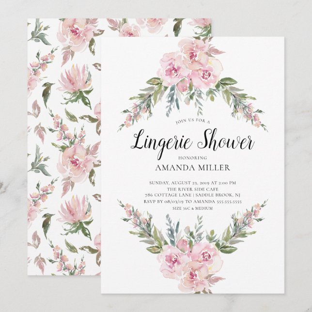Invitation Aquarelle florale Lingerie nuptiale (Devant / Derrière)