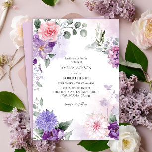 Invitation Aquarelle florale Mariage de lavande lilas