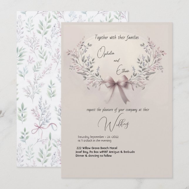 Invitation Aquarelle florale mariage de typographie moderne (Devant / Derrière)