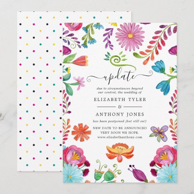 Invitation Aquarelle Florale mexicaine Fiesta Mariage Mise à  (Devant / Derrière)