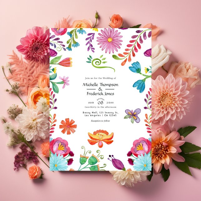 Invitation Aquarelle Florale mexicaine Mariage Fiesta (Créateur téléchargé)