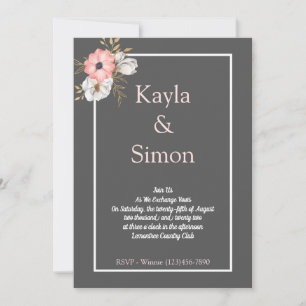 Invitation Aquarelle florale minimaliste Mariage gris