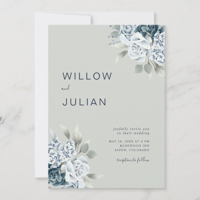 Invitation Aquarelle Florale moderne Sage Mariage vert (Devant)