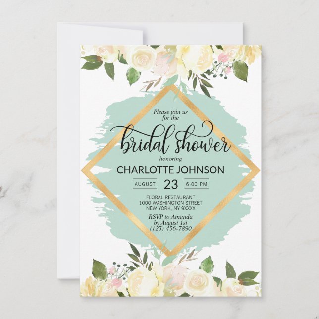 Invitation Aquarelle Florale Monnaie d'Ivoire Fête des mariée (Devant)