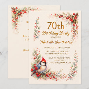 Invitation Aquarelle florale oiseau cardinal 70e anniversaire