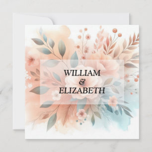 Invitation Aquarelle florale pastel couleur pêche et orange