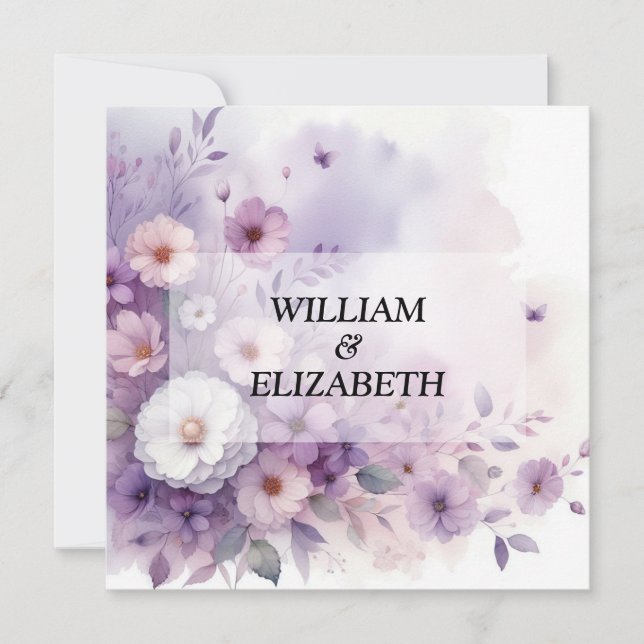 Invitation Aquarelle florale pastel rose et violet couleurs (Devant)