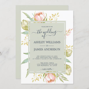 Invitation Aquarelle florale Peony rose Rustique Boho Mariage