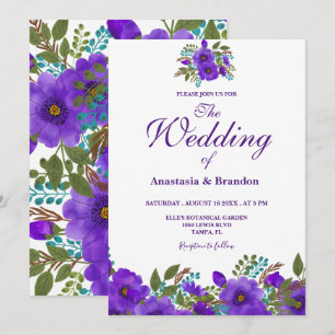 Invitation Aquarelle florale pourpre   MARIAGE