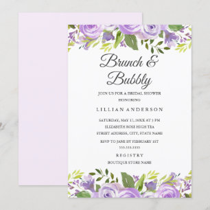Invitation Aquarelle Florale Purple Bridal Brunch Et Bubbly