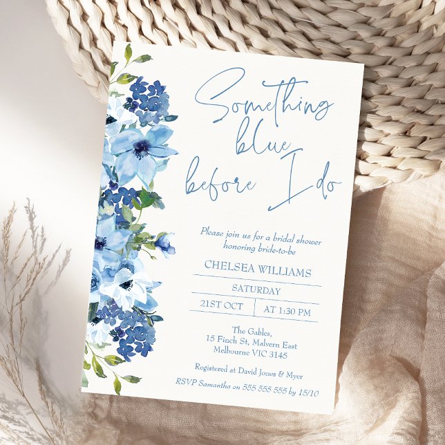 Invitation Aquarelle Florale Quelque chose Fête des mariées b (Something Blue Bridal Shower Invitation, Something Blue Before I Say I Do Bridal Shower Invite)