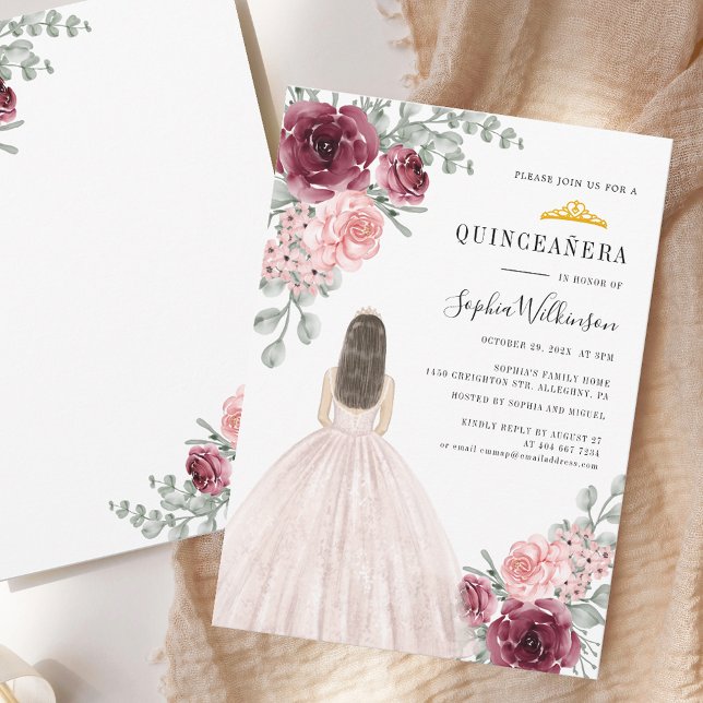 Invitation Aquarelle florale Quinceanera 15e anniversaire (Floral Watercolor Quinceanera 15th Birthday Invitation)