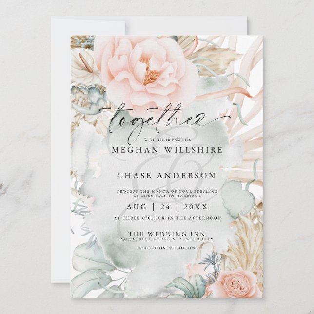 Invitation Aquarelle florale Rose de corail rustique (Devant)