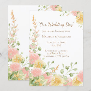 Invitation Aquarelle Florale Rose Élégant Chic Brun Script